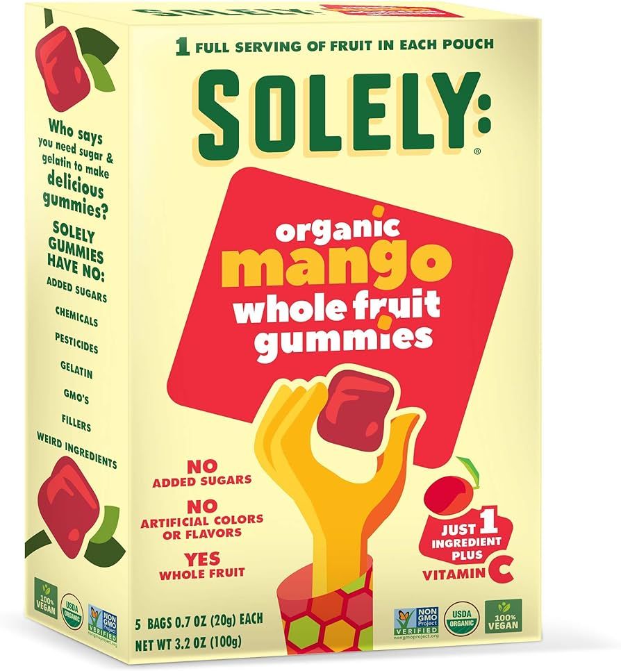 SOLELY Organic Mango Whole Fruit Gummies, 3.5 oz, 8 Pack – Real Fresh Fruit, Portable Snack, Ve... | Amazon (US)