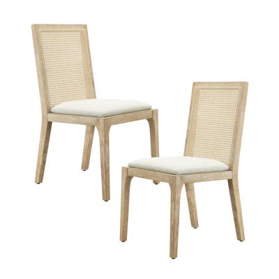 2 Dining Chairs - Solid Wood, Synthetic Cane , Upholstered Seat With Cushion Assembly Required Tools 2 Chair Wood Frame, Back, | Wayfair North America