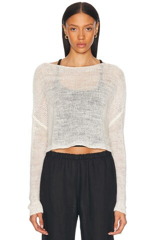 Enza Costa Linen Open Knit Bateau Sweater in White | FWRD 