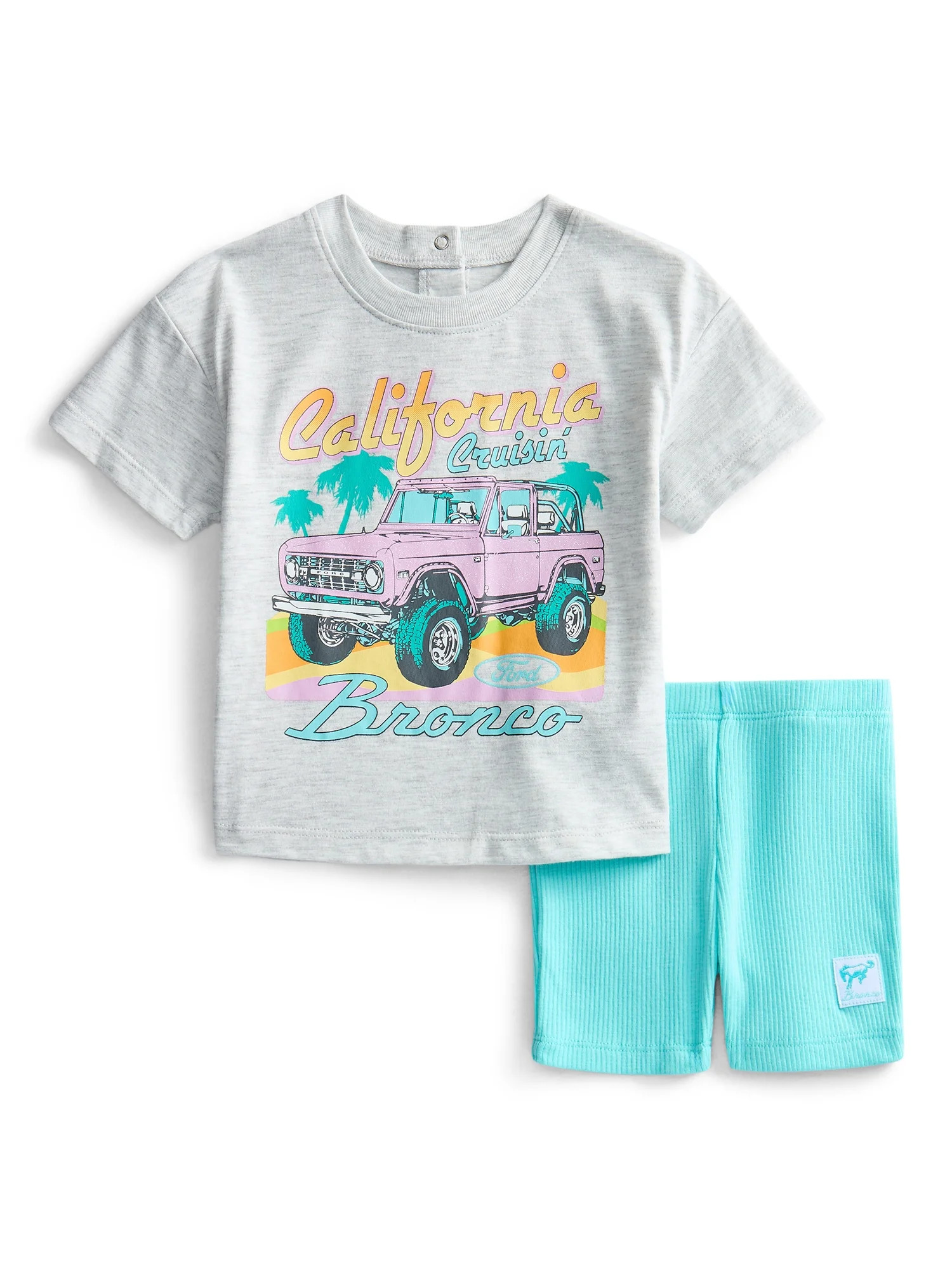 Bronco Baby Girls Graphic Tee and Bike Shorts Set, 2-Piece, Sizes 0/3M-6/9M | Walmart (US)