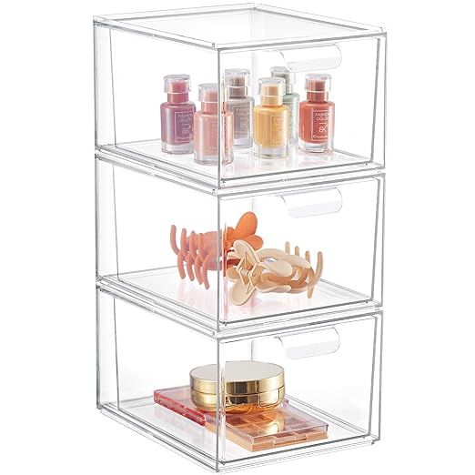 Syntus 3 Piece Set Stackable Makeup Organizer Drawers, 4.4'' Tall Acrylic Bathroom Storage Drawer... | Amazon (US)