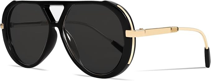 Retro Gold Aviator Sunglasses for Women Men, 2025 Metal Oversized 70s Aviators Black Sun Glasses | Amazon (US)
