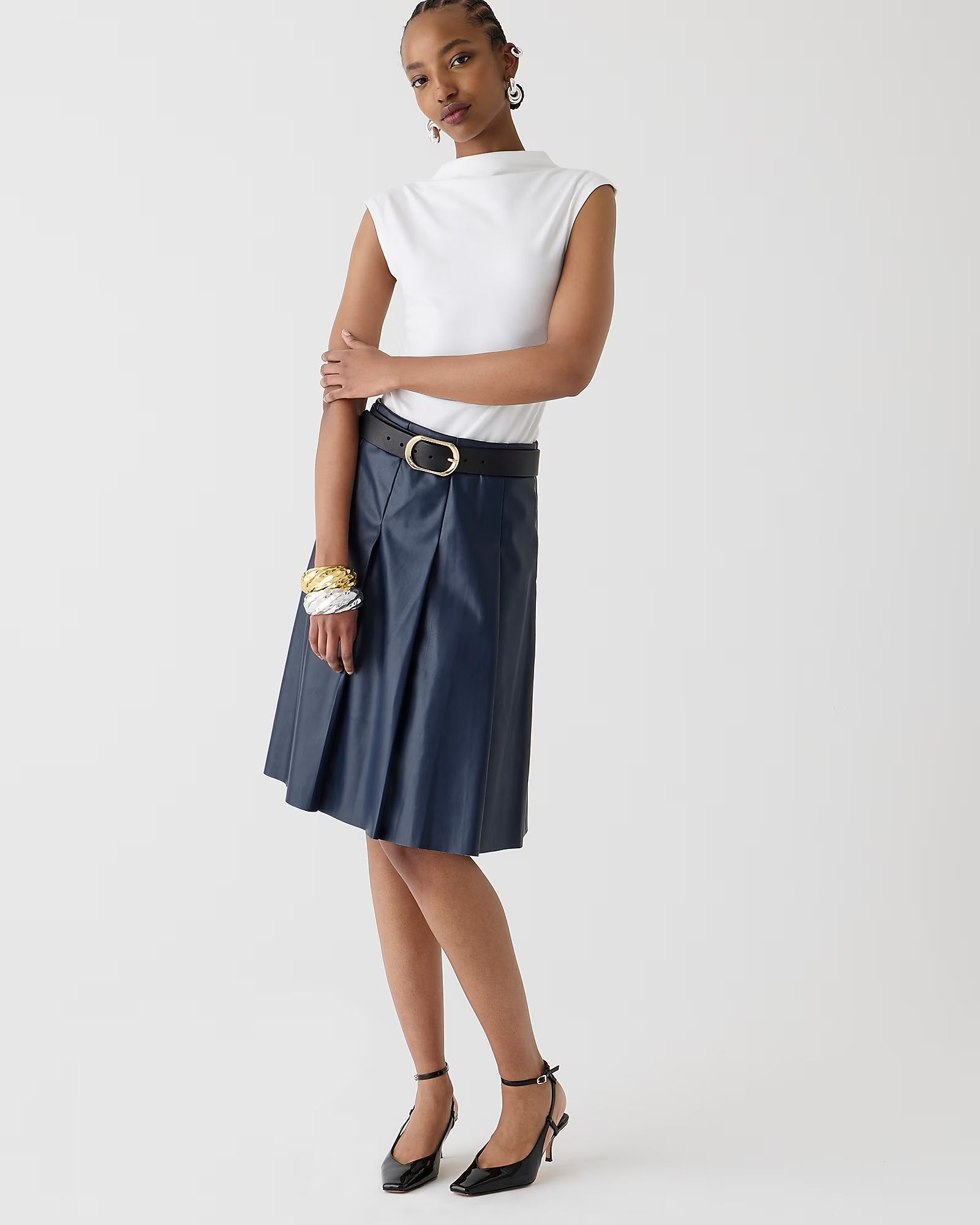 Pleated faux-leather skirt | J.Crew US