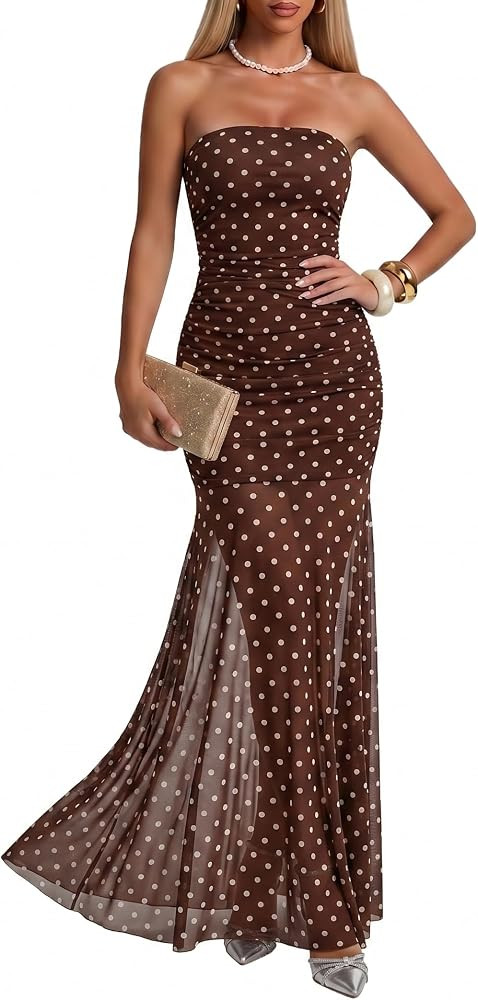 Strapless Bodycon Maxi Dress Women Double Lined Modal Mesh Formal Cocktail Party Wedding Guest Dr... | Amazon (US)
