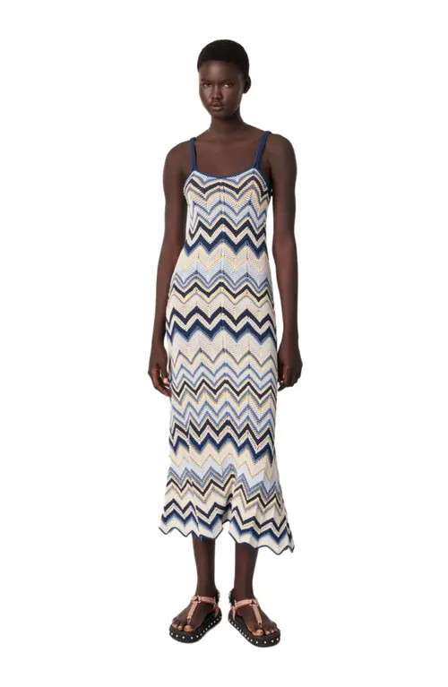 maje Crochet-knit maxi dress in Blue 3490 at Nordstrom, Size 42 Eu | Nordstrom