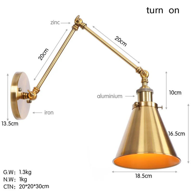 Swing Arm Sconce, Double Section Long Arm Adjustable Retro Sconce, Metallic lamp, Brass finished ... | Etsy (US)