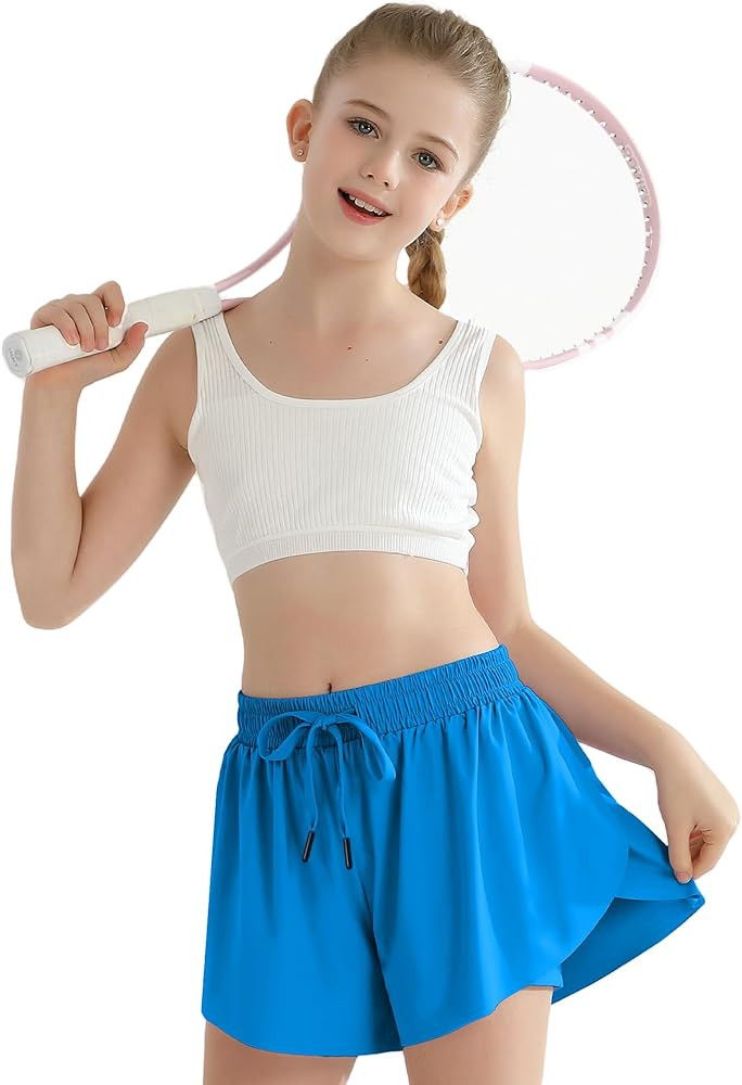 Girls Flowy Athletic Shorts with Pocket Kids Spandex 2 in 1 Drawstring Butterfly Skorts for Cheer... | Amazon (US)