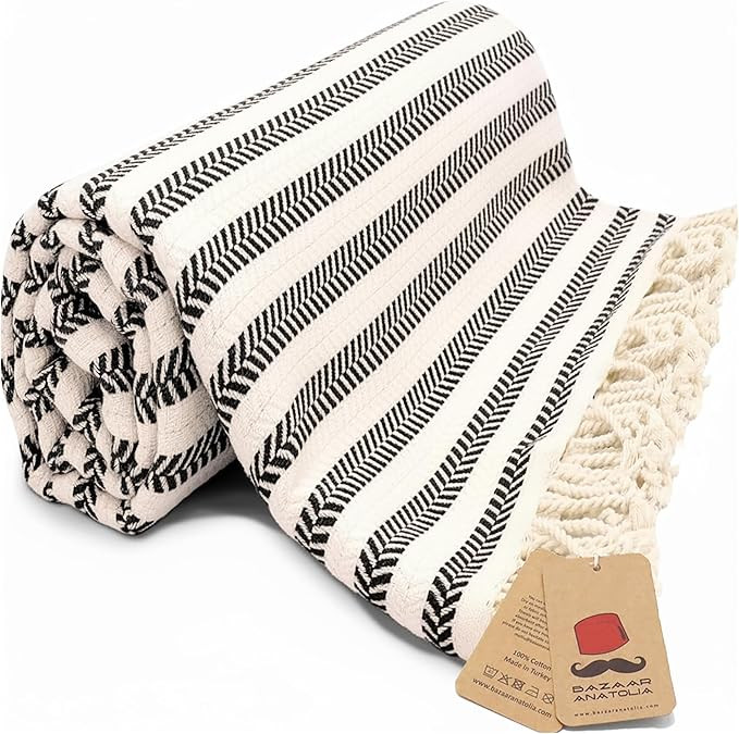 Bazaar Anatolia Turkish Beach Towel – 100% Cotton, Quick Dry, Sand Free Boho Farmhouse Style fo... | Amazon (US)