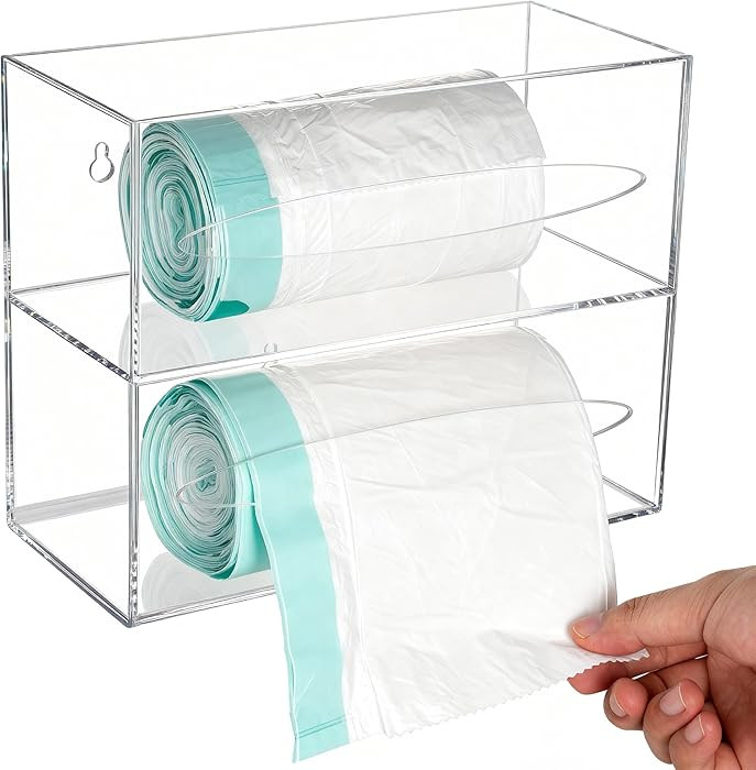 SEANADO Trash Bag Dispenser Holder, 2 Compartment Wall Mount Acrylic Kitchen Double Side Loaded O... | Amazon (US)