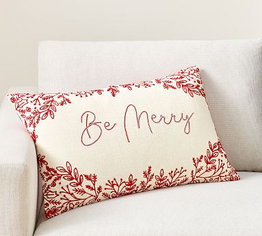 Be Merry Embroidered Lumbar Pillow | Pottery Barn (US)
