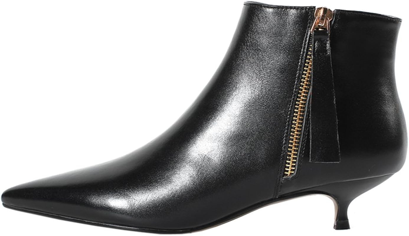 Women's Leather Kitten Heels Ankle Boots Pointed Toe Zipper Autumn Usual Wear Booties | Amazon (US)