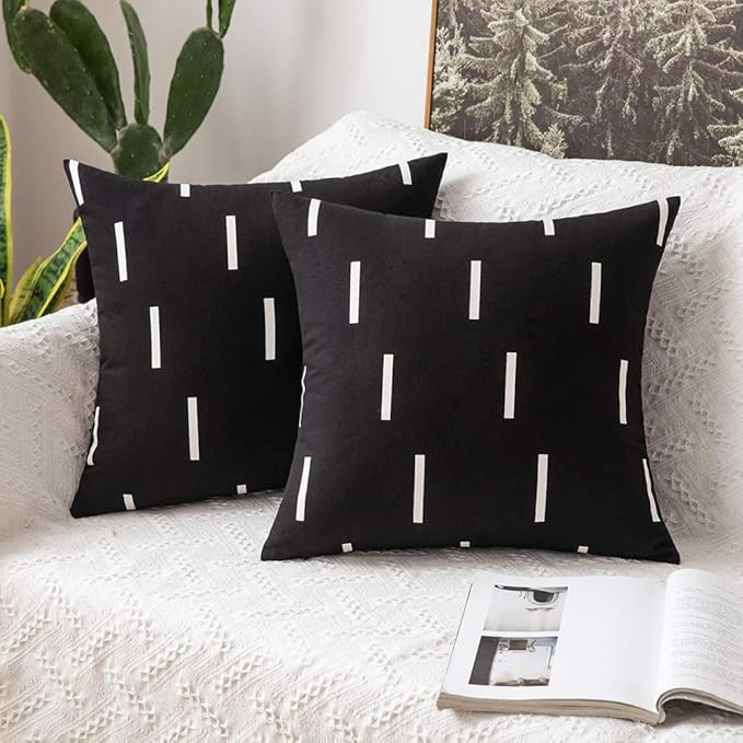 MIULEE Decorative Canvas Throw Pillow Covers Stripes Geometric Pillowcase for Couch Set of 2 Mode... | Amazon (US)