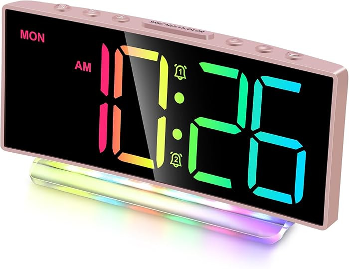 Cadmos Modern Curved Cute Digital Alarm Clock,Colorful Led Display,Adjustable Volume,Weekday/Week... | Amazon (US)
