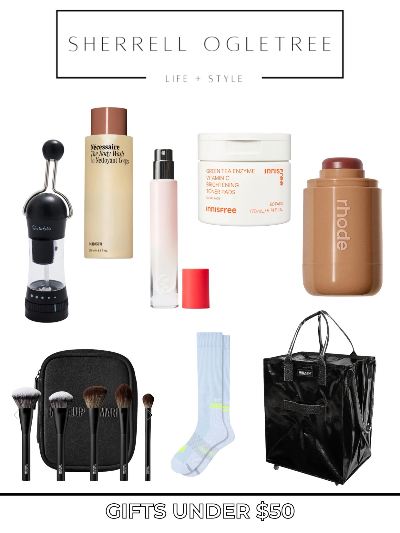 Gifts under $50. These are a few that I have and can't do without. 

body wash, pepper, toner, perfume, hulken bag, socks, makeup brushes, blush, gift guide for her, Christmas gifts 

 #LTKCyberWeek #LTKGiftGuide #LTKHoliday
