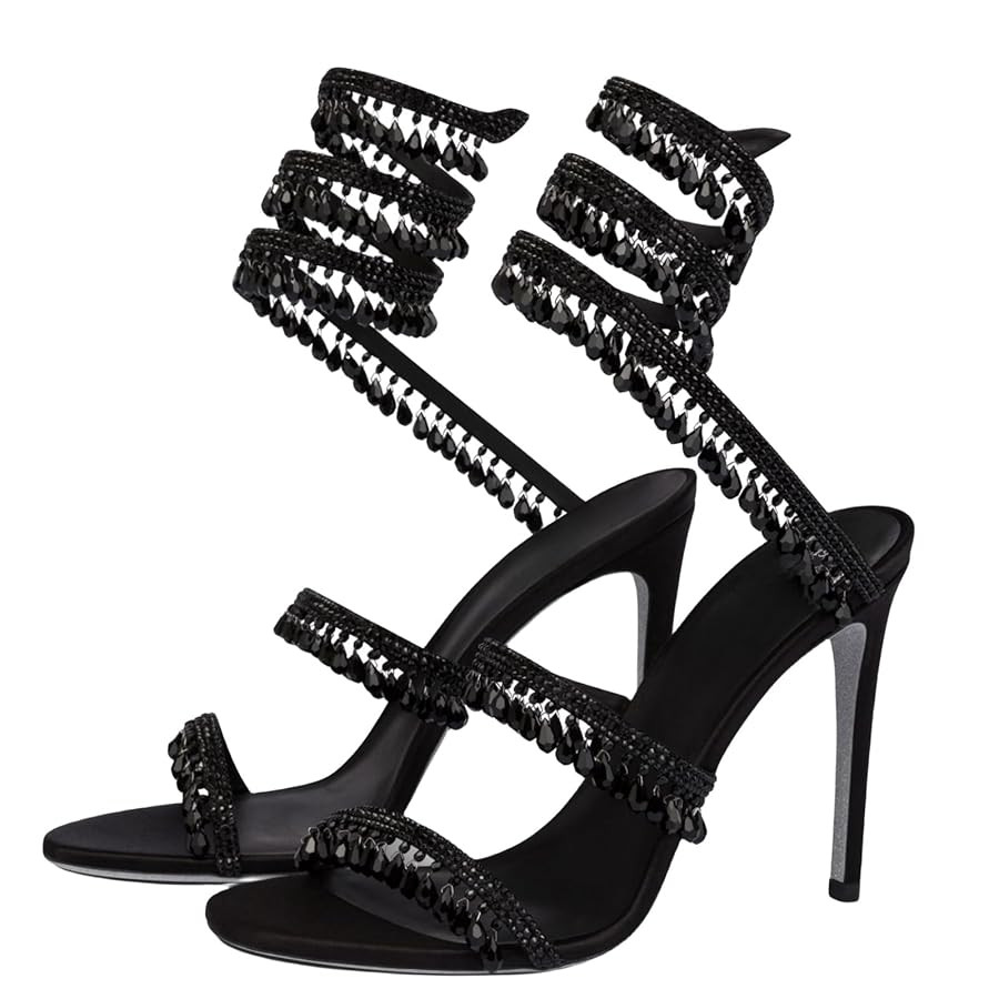 Rhinestone Tassel Wrap Around High Heels Stiletto Sandals for Women,Women's Colorful Diamonds Twi... | Amazon (US)