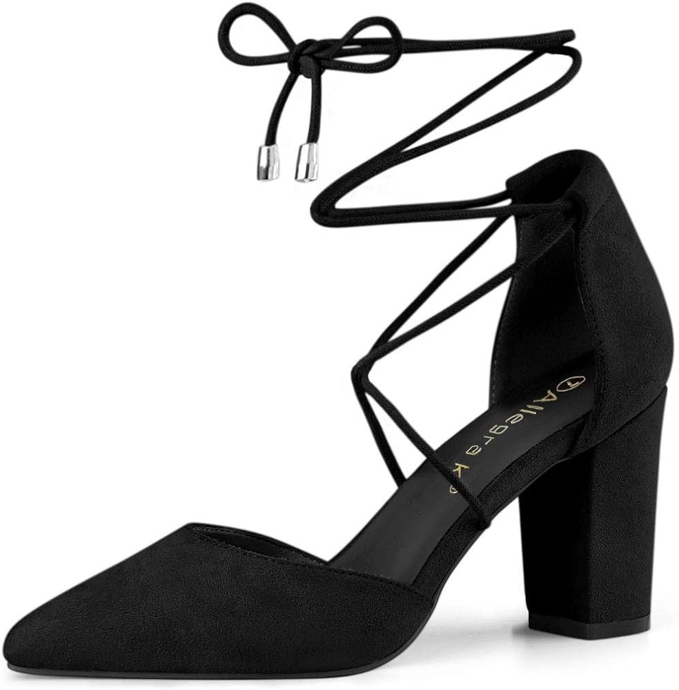 Amazon.com | Allegra K Women's Pointed Toe Chunky Heels Lace Up Black Sandals Pumps - 7 M US | Pu... | Amazon (US)
