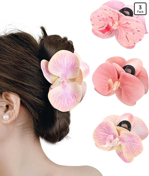 WELROG Orchid Flower Hair Claw Clips 3 Pack - Medium 11cm Spring Hair Claws for Women, Hawaiian B... | Amazon (US)