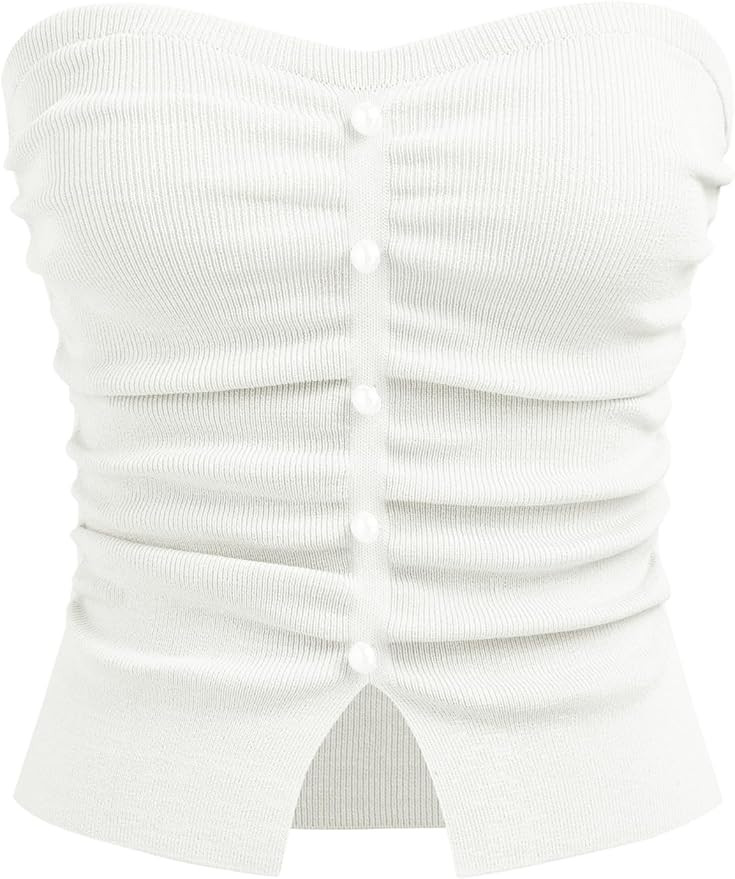CIDER Faux Pearl Tube Tops for Women Crop Knit Split Hem Ruched Going Out Tops Cute Summer Outfit... | Amazon (US)