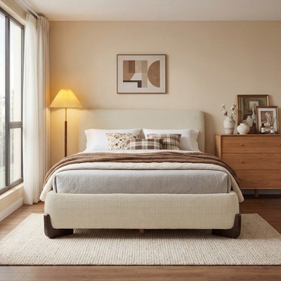 ModernLuxe Queen Upholstered Platform Bed Frame, Premium Chenille Bed Frame with Solid Wood Feet, Beige | Target