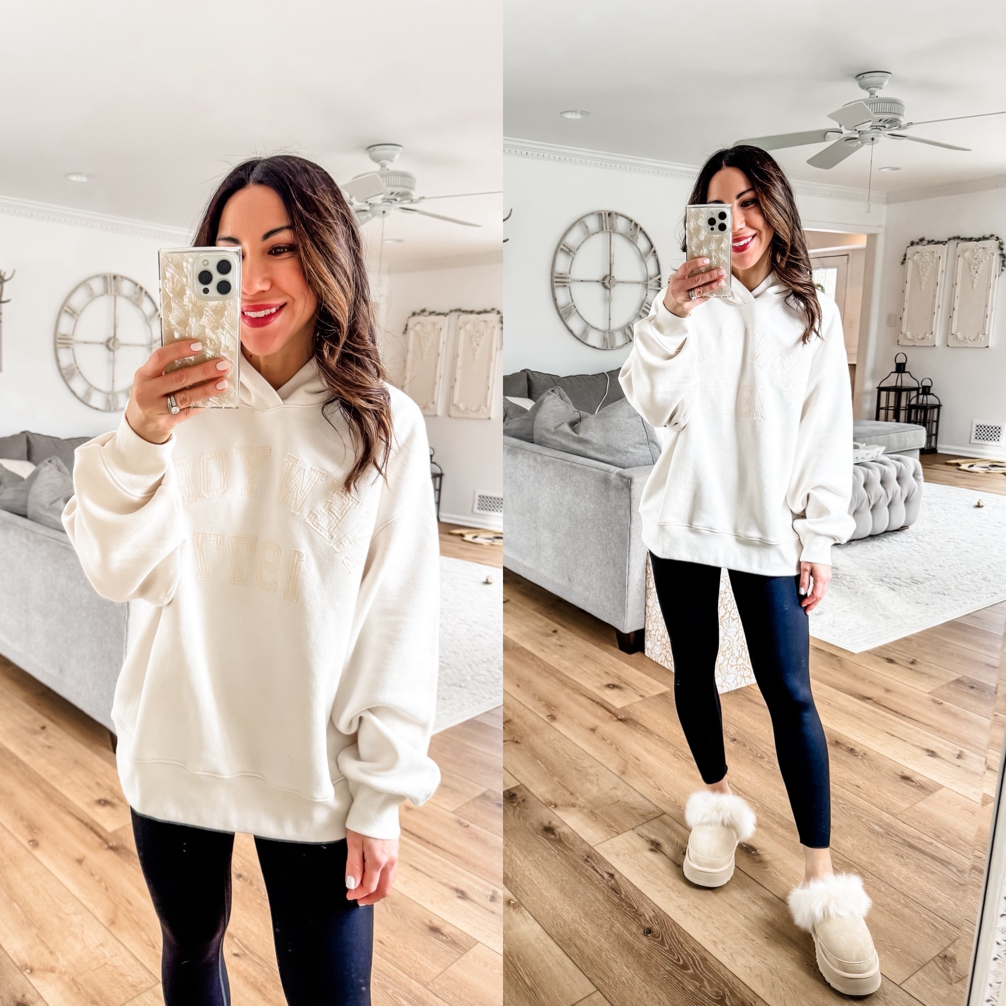 Small hoodie, uggs size up. Leggings small short.

#LTKFindsUnder100 #LTKFindsUnder50 #LTKSaleAlert