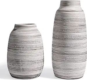 TERESA'S COLLECTIONS Grey Vases Home Decor, Ceramic Large Tall Vase for Pampas Grass, Set of 2 Ru... | Amazon (US)