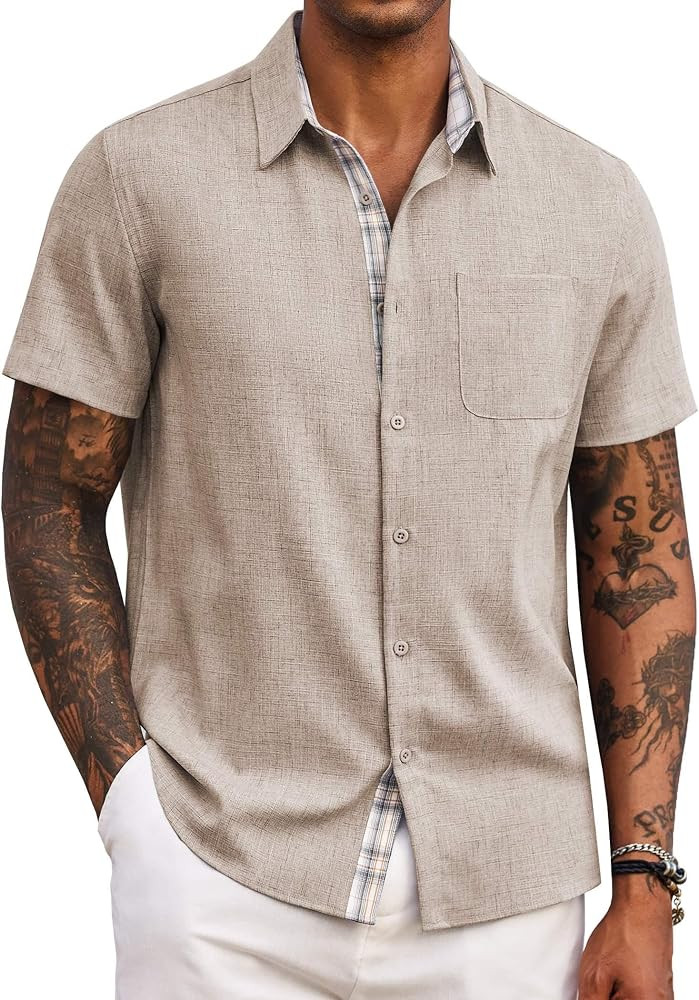 COOFANDY Men's Button Down Shirts Short Sleeve Casual Shirts Summer Beach Shirts Vacation Wedding... | Amazon (US)