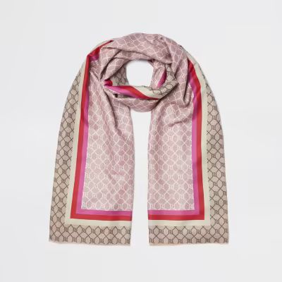 Pink border monogram print scarf’ | River Island (US)