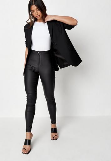 Tall Black Vice High Waisted Coated Skinny Jeans | Missguided (US & CA)
