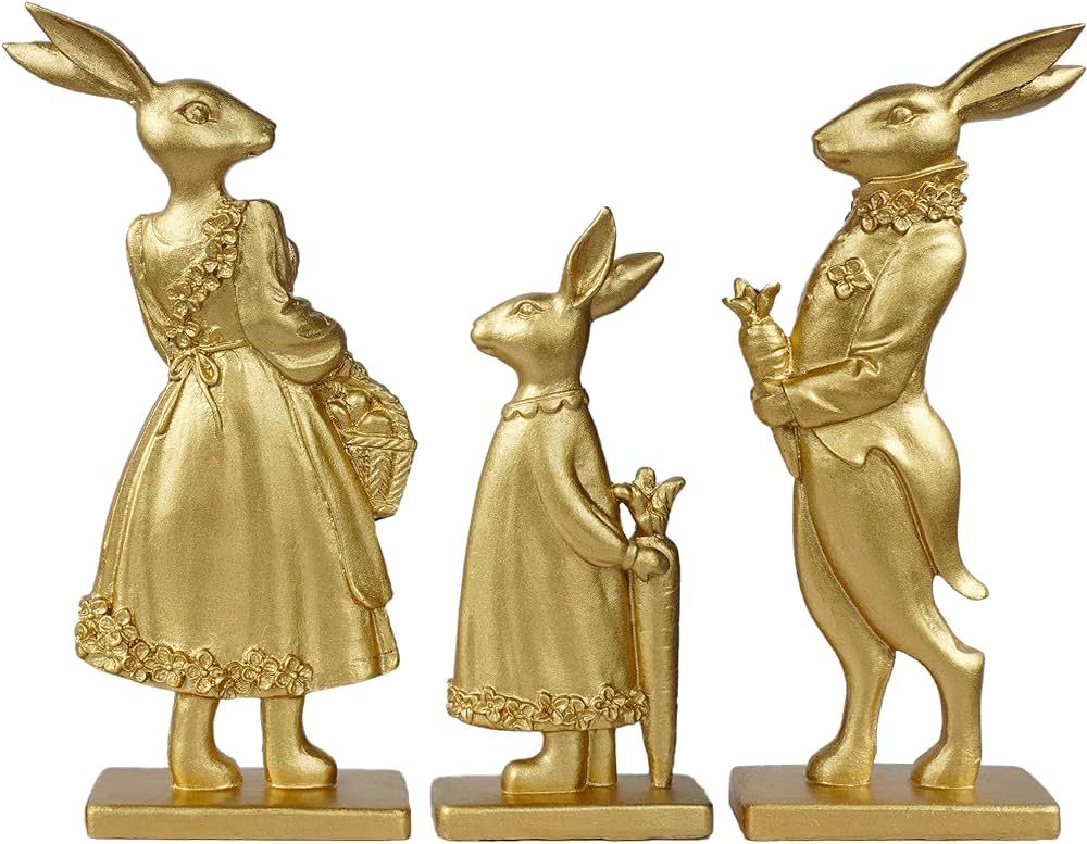 NEROSUN Resin Gold Bunny Family Decor Rabbit Figurines, Easter Bunny Figurine Set of 3, Rabbit St... | Amazon (US)