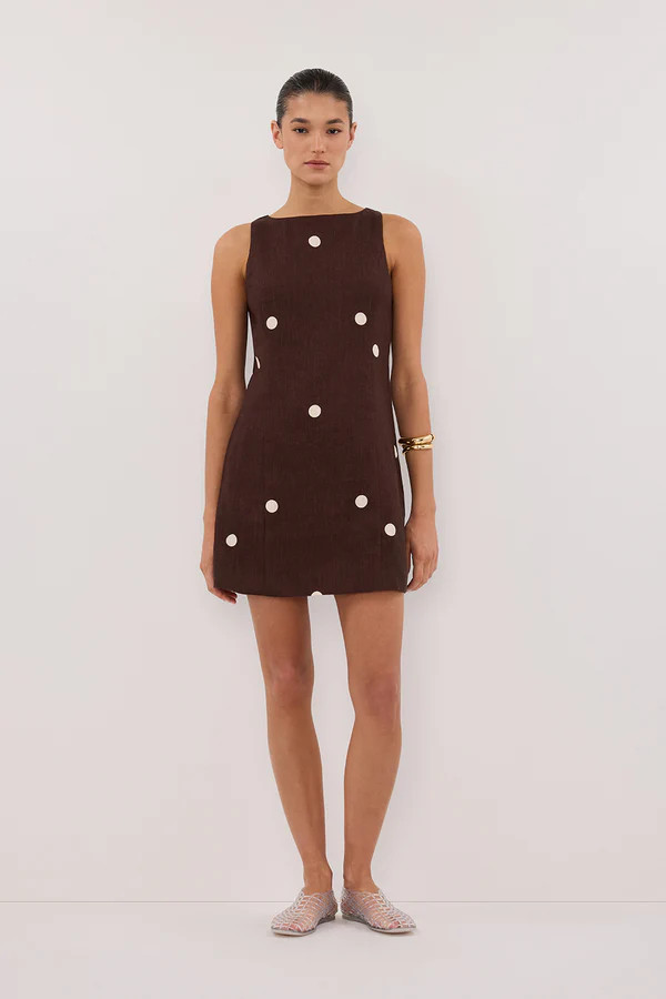 BEVERLY BITTER CHOC SPOT LINEN MINI DRESS | DISSH