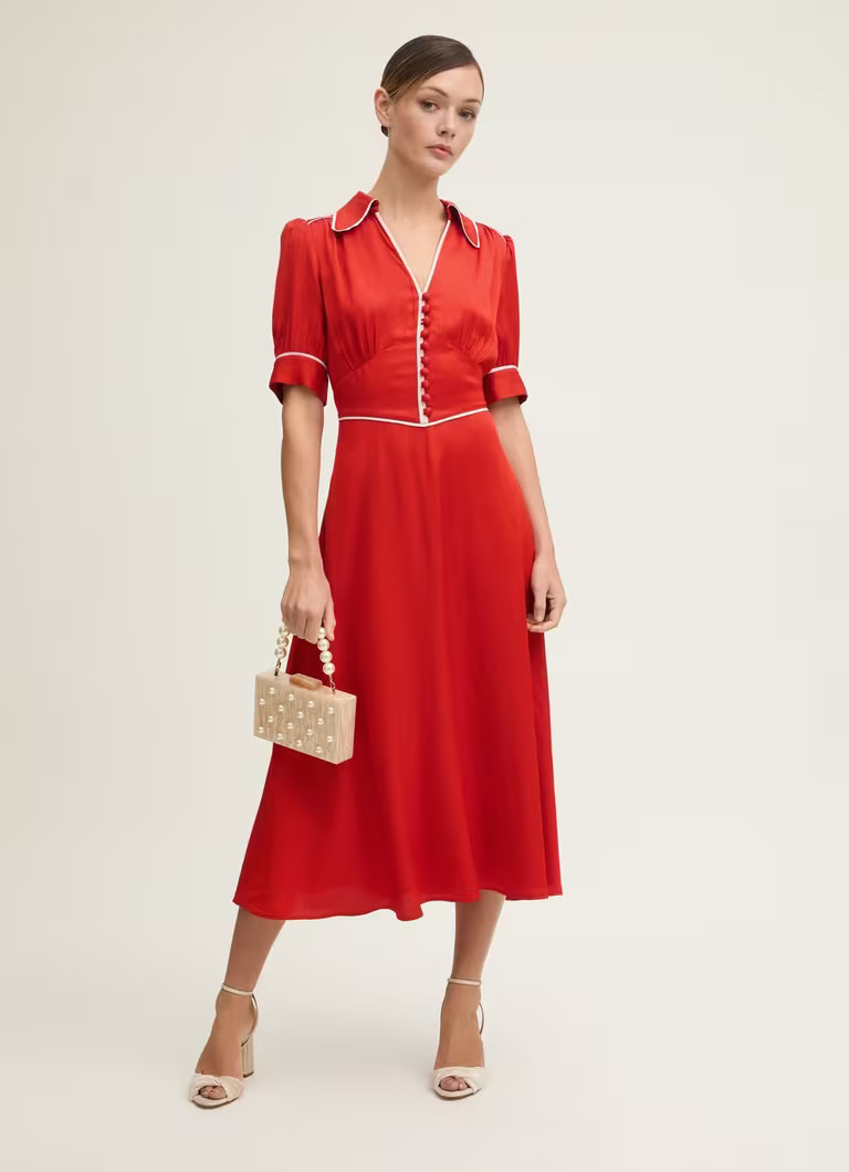 Lou Aurora Red & Soft Pink Satin Crepe Dress | L.K. Bennett (UK)