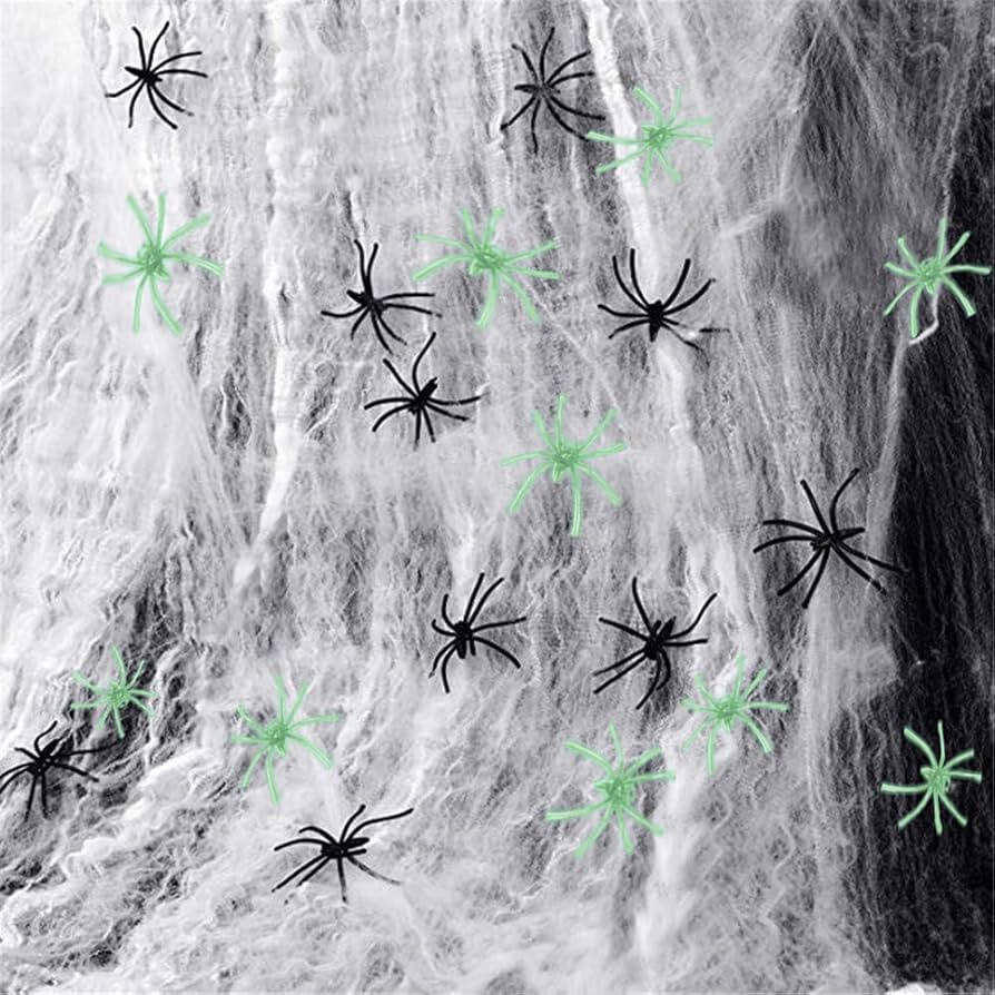 300sqft Spider Webs Halloween Decorations,Stretchy Spider Web Cobwebs with 10 Glow Fake Spider 10 Creepy Black Spiders White Webbing Outdoor Indoor Haunted House Spooky Party Décor | Amazon (US)