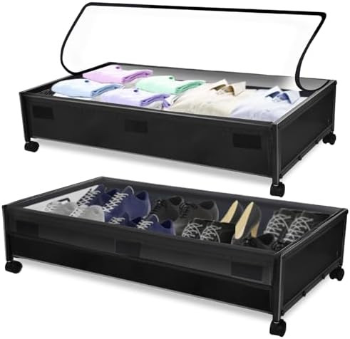 Underbed Storage With Wheels, No Assemble Required 5.5 inches Height Black Underbed Storage Bins,... | Amazon (US)
