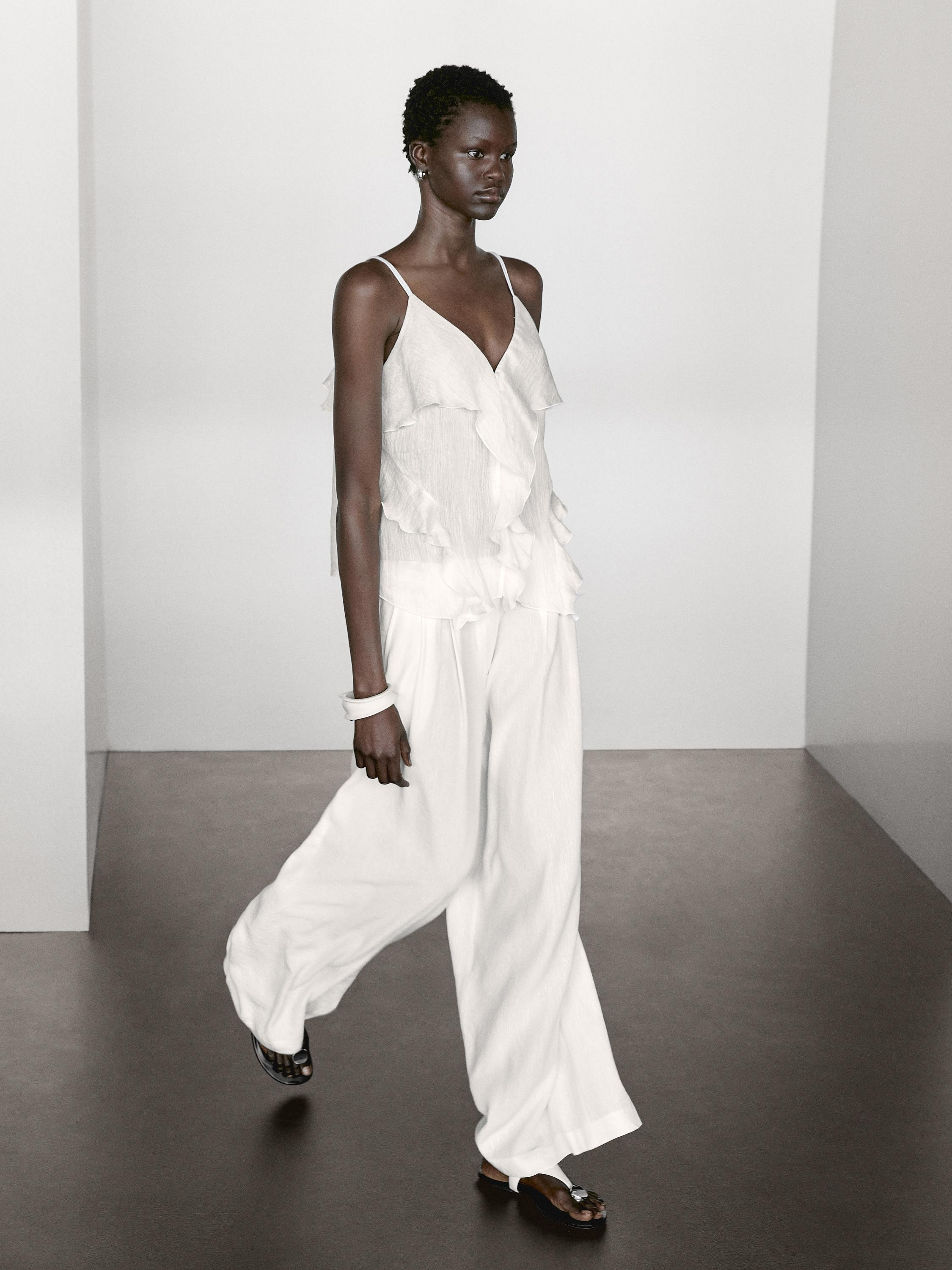 Linen blend darted palazzo trousers | Massimo Dutti UK