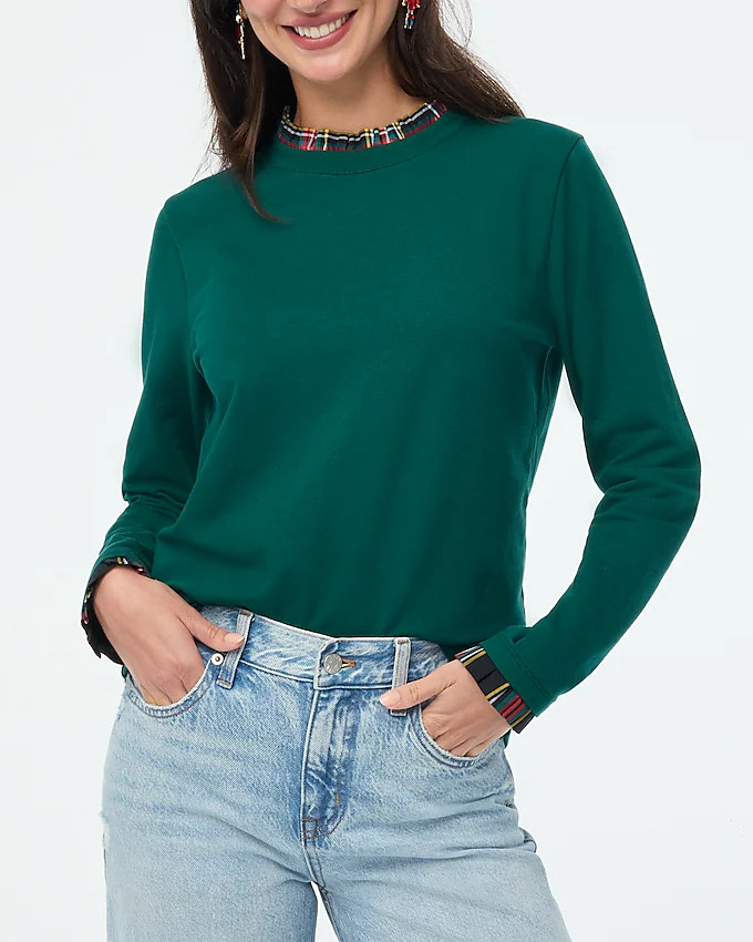 Tartan ruffle-collar pullover | J.Crew Factory