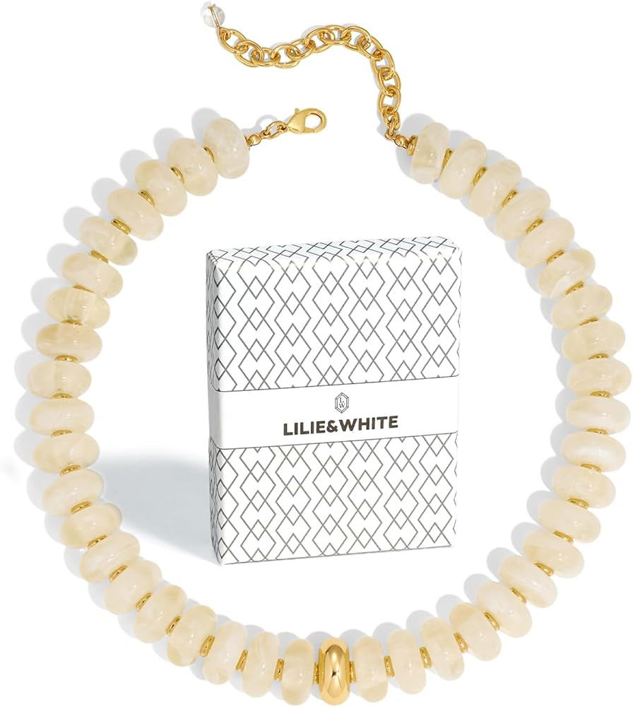 LILIE&WHITE Colorful Chunky Beaded Necklaces for Women Beach Choker Necklace Rainbow Resin Statem... | Amazon (US)