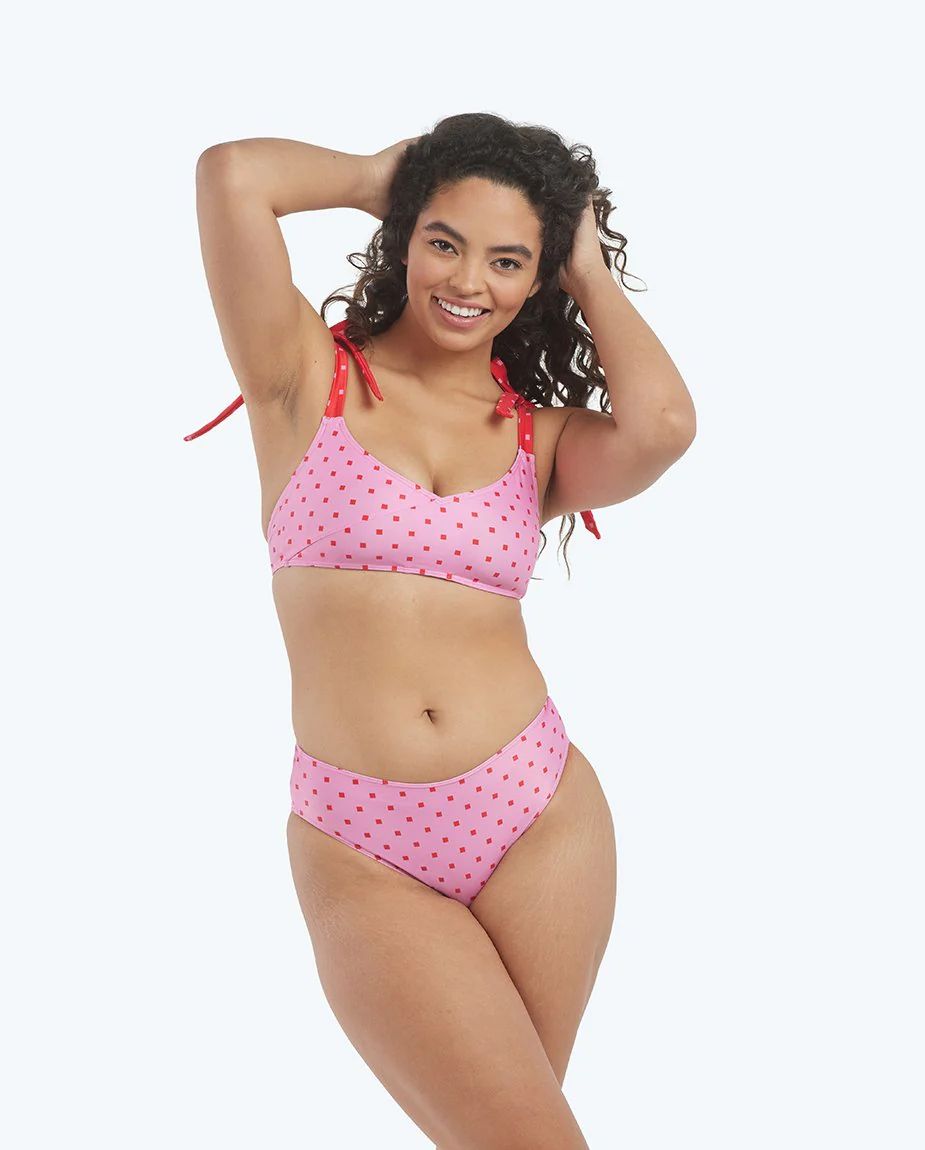 The Tie Marina Bikini Top - Square Dot in Flamingo & Hibiscus | SummerSalt