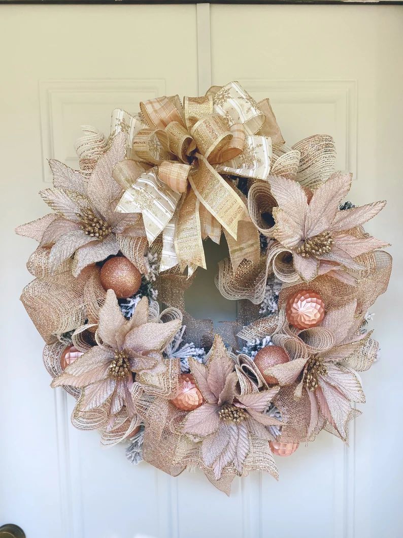 Rose Gold Christmas Wreath for front door Christmas decor | Etsy | Etsy (US)