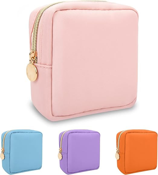 Nylon Mini Makeup Bag for Purse, Preppy Small Cute Pink Makeup Bag Cosmetic Zipper Pouch Purse, W... | Amazon (US)