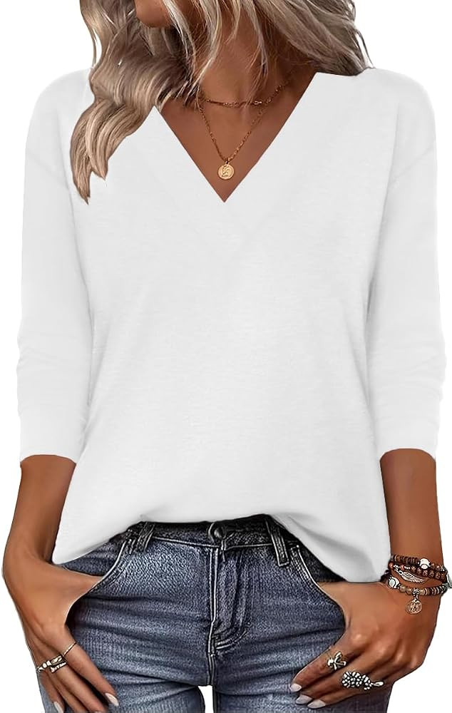 Zeagoo Women Long Sleeve Tops Dressy Casual V Neck Tshirts Basics Tee 2025 Fall Trendy Clothes S-... | Amazon (US)