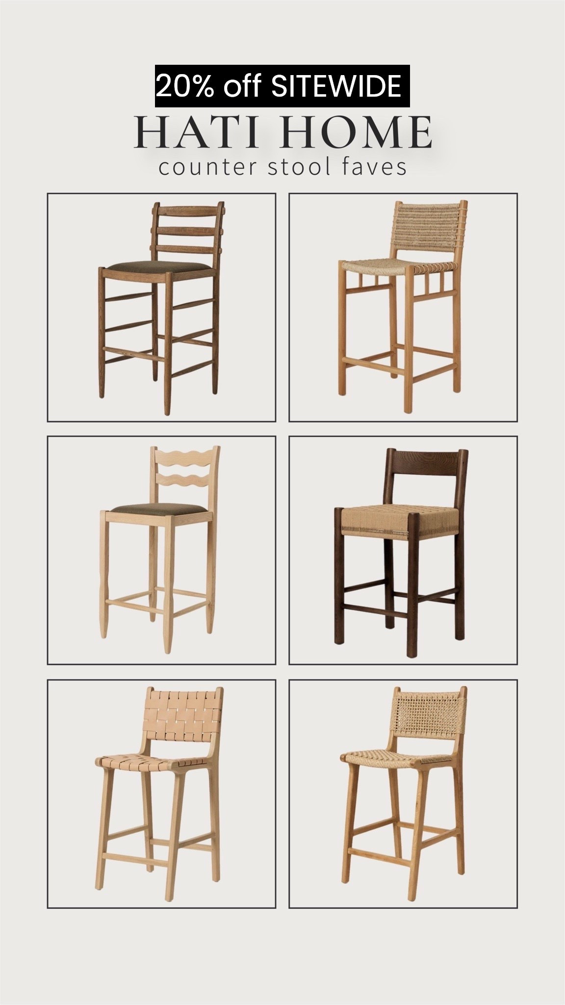20% off site wide at Hati Home through 5/30  My counter stools are middle right and I’m obsessed with how they’ve elevated our kitchen. 

Counter stool, kitchen decor, kitchen stool, bar stool, dining chair, Memorial Day’s

#LTKSaleAlert #LTKHome #LTKSeasonal