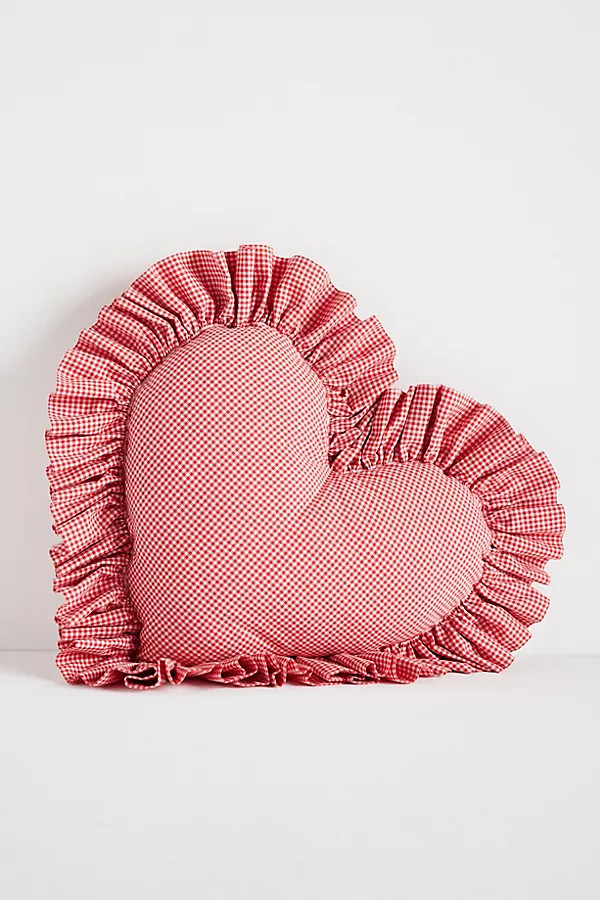 Gingham Cotton Ruffle Heart Pillow | Anthropologie (US)