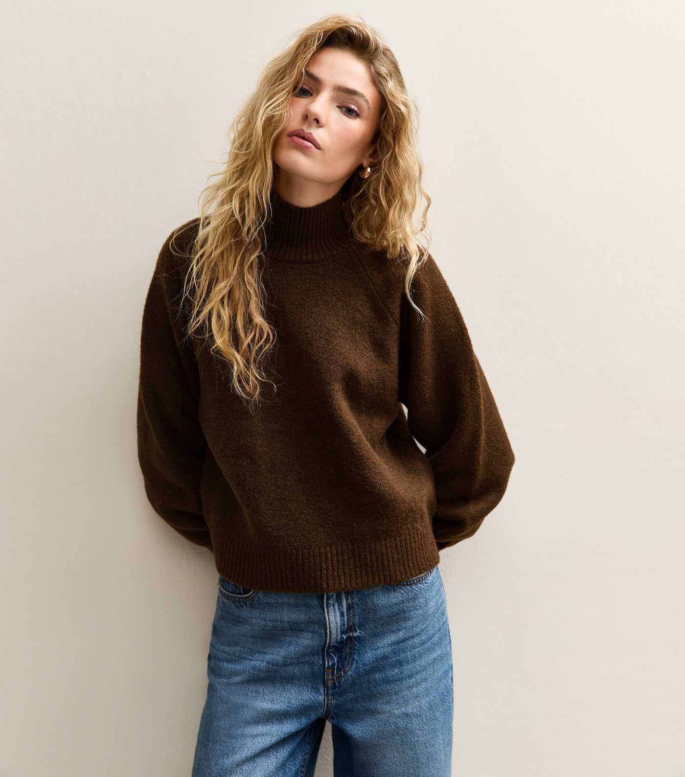 Dark Brown Stand Neck Raglan Sleeve Jumper | New Look | New Look (UK)
