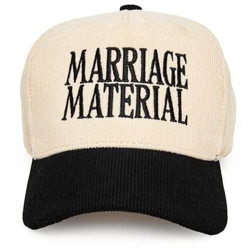 Funky Junque Vintage Two-Tone Corduroy Trucker Hat Snapback Embroidered Baseball Cap Funny Gift - Marriage Material - Black/Beige | Amazon (US)