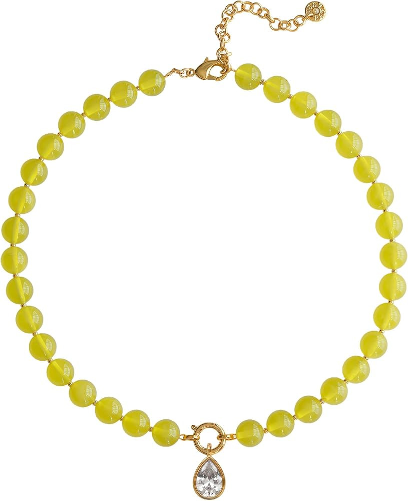Multicolor Resin Bead Necklace with CZ Drop Pendant for Women | Amazon (US)