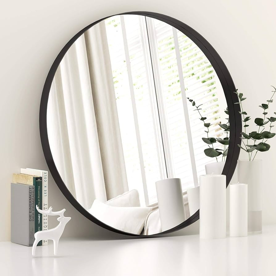 LYYYXGYP Black Round Wall Mirror for Bathroom 30x30 Inches Stainless Steel Metal Frame Mirror for... | Amazon (US)