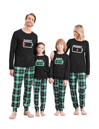 Ekouaer Matching Family Pajamas Set Striped Christmas Pajamas Sleepwear Dad Mom Couple PJs Black Green Plaid Medium | Amazon (US)