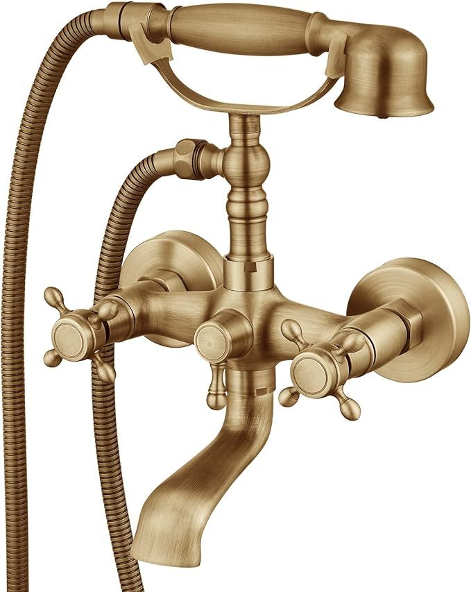 Aolemi Wall Mount Antique Brass Bathtub Faucet with Hand Shower Sprayer Bathroom Tub Faucet Doubl... | Amazon (US)