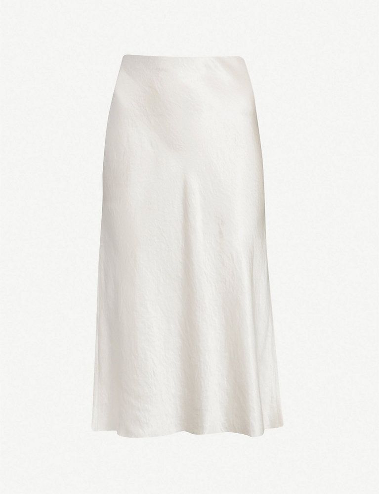 Flared high-rise crushed satin midi skirt | Selfridges