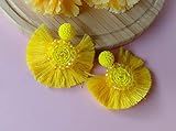 Yellow Fan Fringe Tassels Earrings, Handmade Half Circle Disc Beaded Statement Earrings, Bohemian Co | Amazon (US)